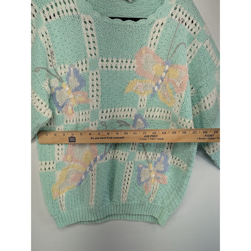 Vintage Marisa Christina Butterfly Knit Sweater Mint Green Pastel Ramie Cotton L - Picture 4 of 5